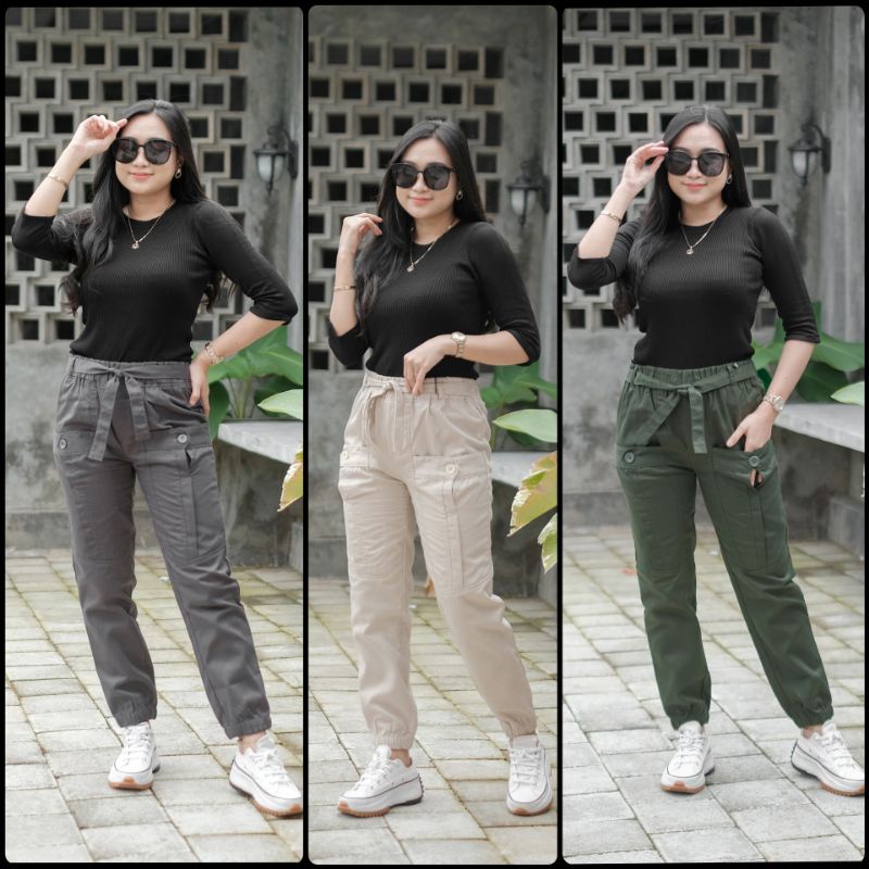 Celana Cargo Wanita Tofu Pants PREMIUM Size M L XL Celana Wanita Joger Pants Kekinian Bahan Katun Drill