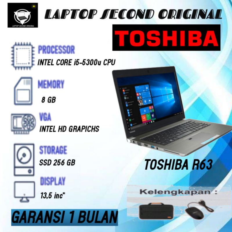 TOSHIBA DYNABOOK R63 INTEL CORE I5-5300U RAM 8GB/SSD 128 GB BERKUALITAS