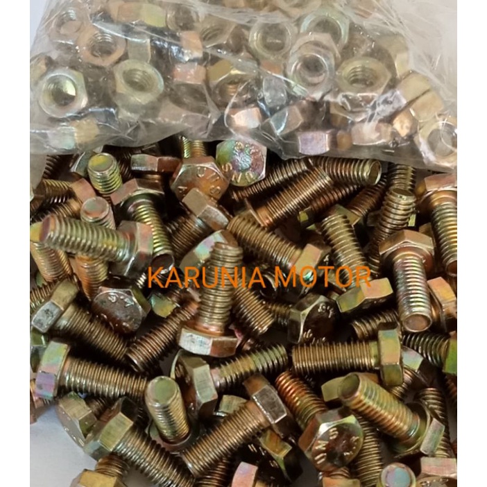 Baut Mur M8 × 20 mm kuning / Baut Fustep / Baut 12 kunci 12 ( 50 biji baut + 50 mur )