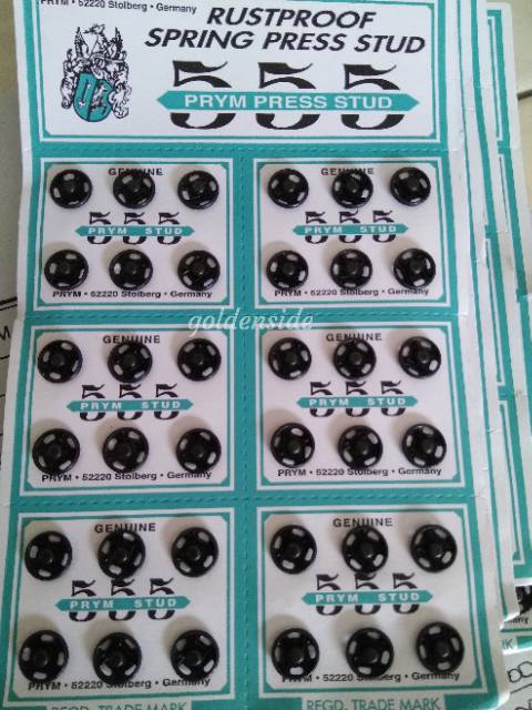 Kancing jepret 555, kancing cetet, spring press stud ecer (6pcs) silver/hitam