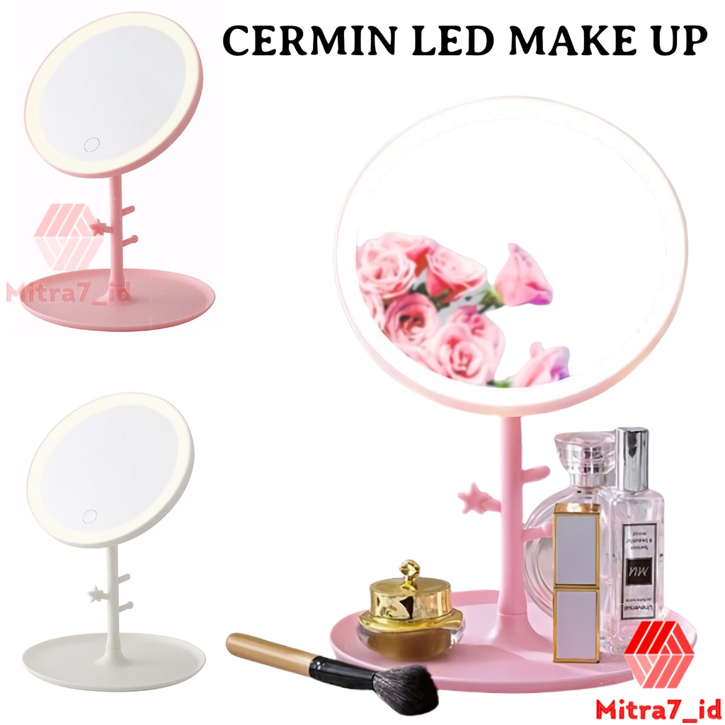 [M7] CERMIN MAKE UP BULAT KACA LED TOUCH SCREEN ON/OFF / LAMPU MEJA RIAS WAJAH