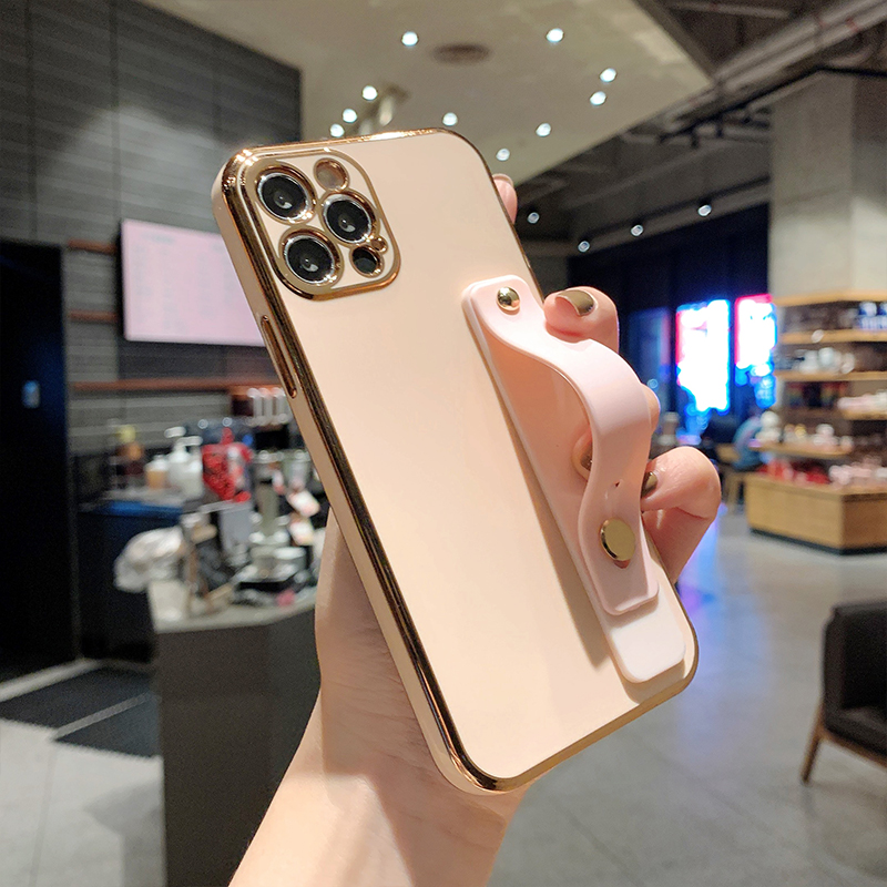 6D electroplating all-inclusive phone case dengan pergelangan tangan cocok untuk iPhone 12 / 12pro 12 mini iPhone 11/11 promax 7/8 / se iPhone 7plus / 8plus 6s / 6splus phone case