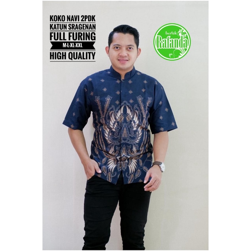 BATIK PREMIUM KOKO NAVY 2 KEMEJA BATIK SOLO PRIA LENGAN PENDEK LAPIS FURING ATASAN PREMIUM MODERN KO