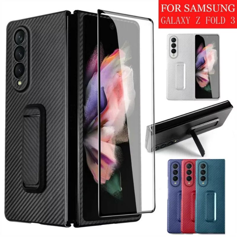 Original Soft Hard Case Samsung Galaxy Z Fold 3 Fold3 5G Hardcase Carbon With Screen Protector Casin