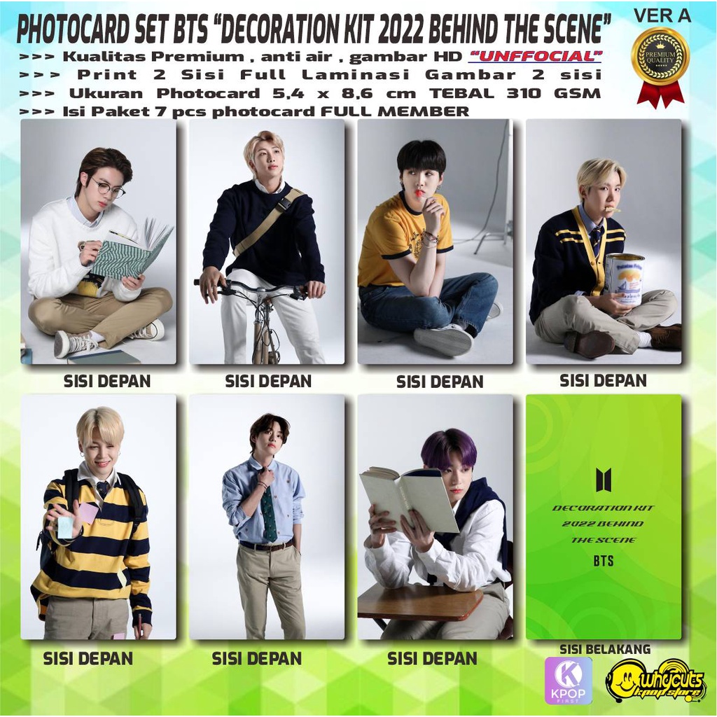 PHOTOCARD SET PC KPOP BTS DECO KIT 2022 BEHIND THE SCENE VERSION / PRINT 2 SISI FULL SUPER GLOSSY / ANTI AIR / ISI 7 PCS FULL SET