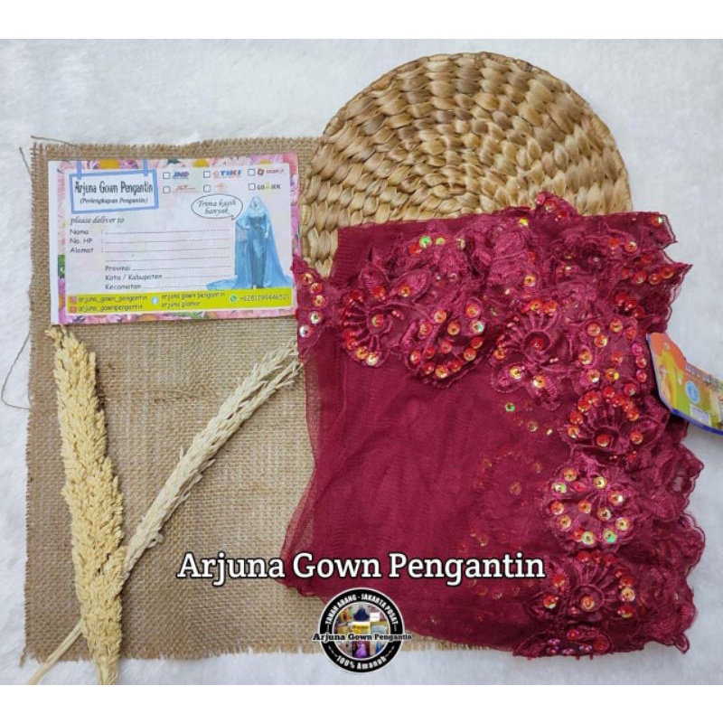 [TERMURAH] Selendang Bordir Payet || selendang akad || Selendang Pengantin Payet-Maron