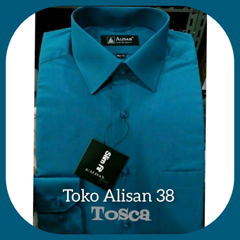 Kemeja Alisan Slim Fit Lengan Panjang Warna Tosca