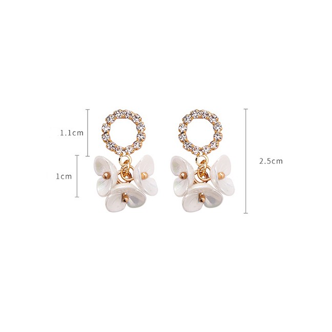 LRC Anting Tusuk Fashion Gold 925 Silver Needle Shell Flower Diamond Round Earrings F93279