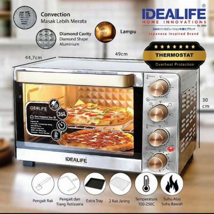 Oven Listrik Idealife Rotisserie Air Fryer 35L IL 335 IL335 35 Liter Panggangan Roti Kue Adonan Low Watt