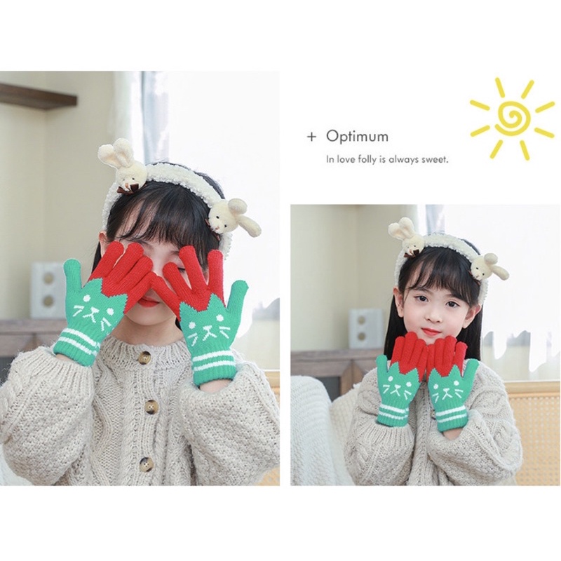 Sarung tangan anak winter rajut musim dingin kids gloves knitted knit hangat balita cat kucing