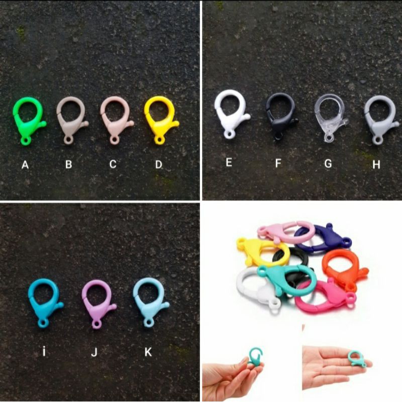 Plastic Key Chain Ring Metal Lobster Clasp Hooks Clips Plastik Pengait Gantungan Kunci Keychain 25mm