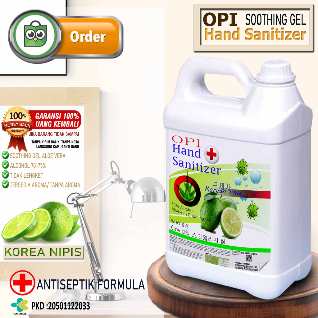 hand sanitizer gel varian 5 liter 500ml 1 liter bisa cargo KEMENKES sudah ada izin edar resmi by Oke sabun suplayer