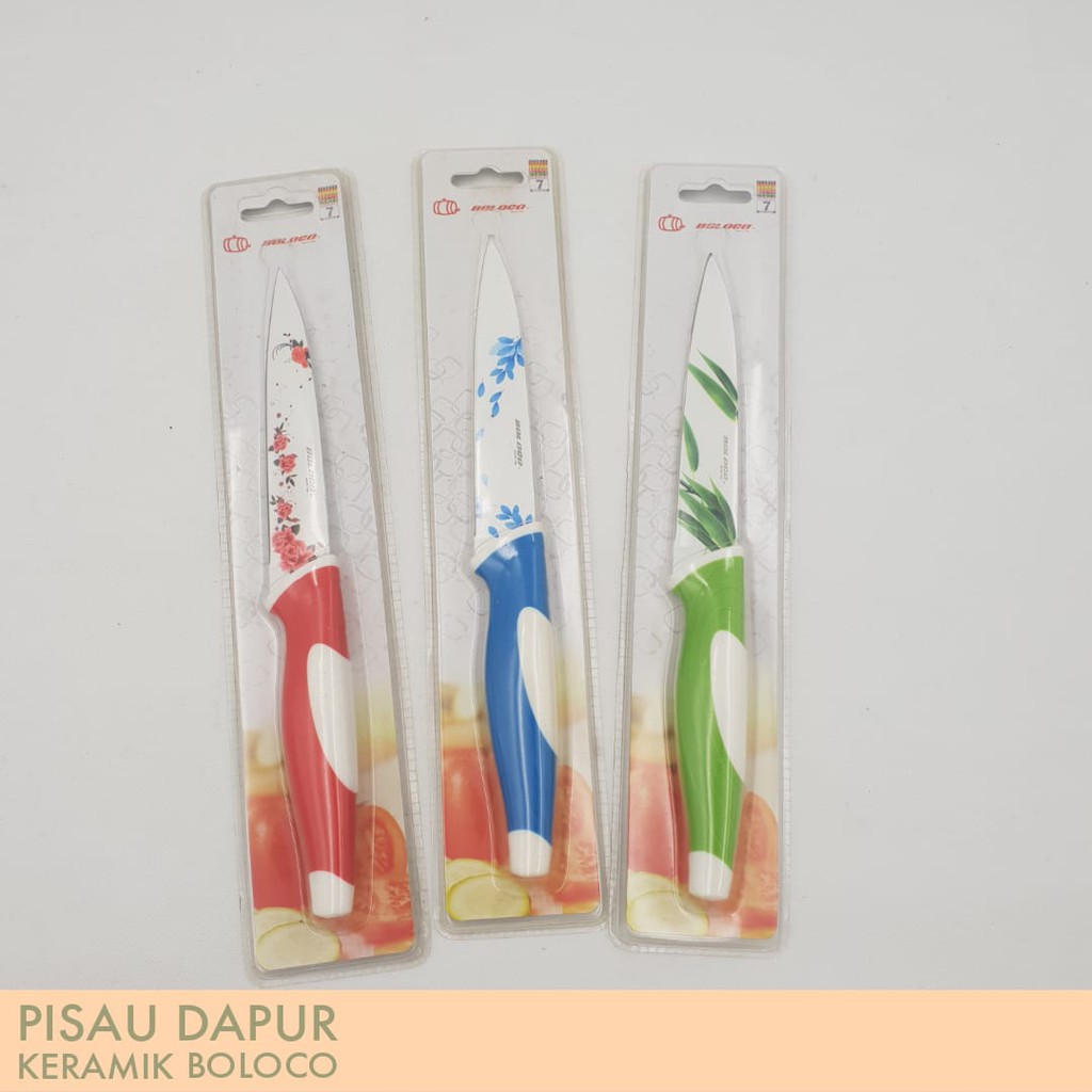 Pisau Utility Keramik Motif Bunga BOLOGO / Pisau Dapur Motif / Pisau Keramik / Ceramic Knife/ Pisau