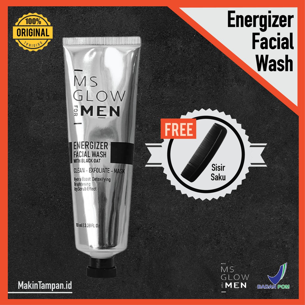 Energizer Facial Wash MS Glow For Men / Produk Perawatan Wajah Pria (BONUS SISIR SAKU)