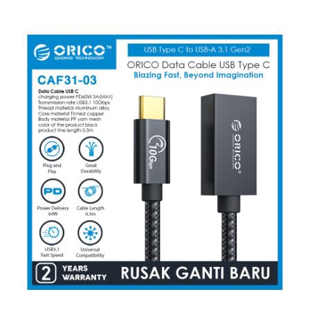 Type-c thunderbolt male to usb-A 3.1 female cable adapter orico 30cm gold 3A 10Gbps caf31-03 caf3103