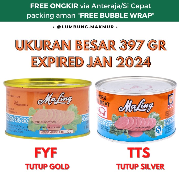

✨COD✨ Maling TTS FYF Ham Luncheon Pork 397 gr FREE ONGKIR - FYF (gold)