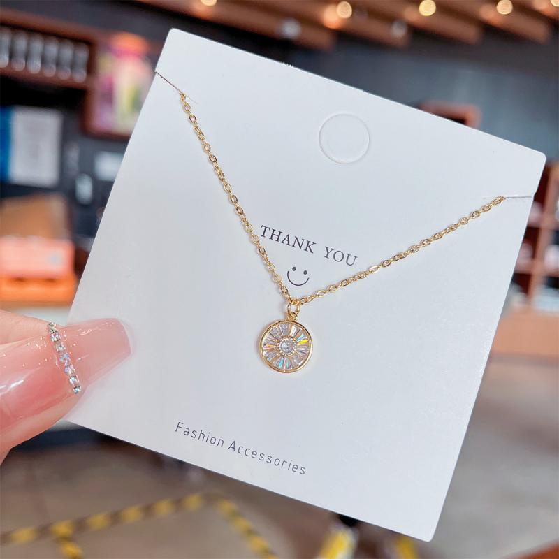 XiaoboACC Kalung Rantai Klavikula 18K Gold Plated Zircon Bentuk Bunga Bahan Titanium Steel Ukuran Untuk Wanita - 38CM + 6CM