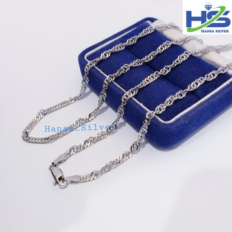 Kalung Perak Silver Asli 925 Lapis Emas Putih Rantai Borsalino Lilit - Kalung Perak Wanita Anti Karat