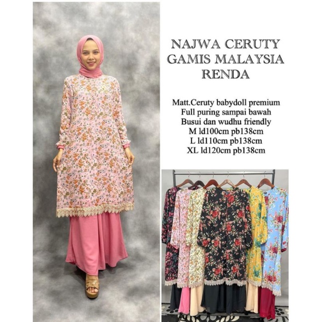 Gamis Melayu Bermotif Terbaru Dress Fashion Wanita Dewasa Ceruty Babydoll Premium Longdress Motif Ko