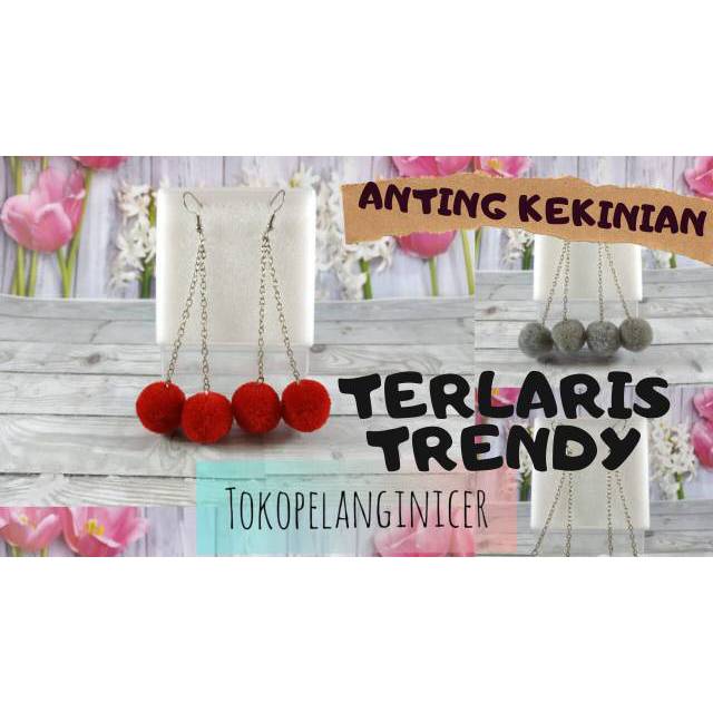 Anting Juntai Fashion Pompom Cherry /Anting Hijab atau Giwang - KERABU JUNTAI By Tokopelanginicer