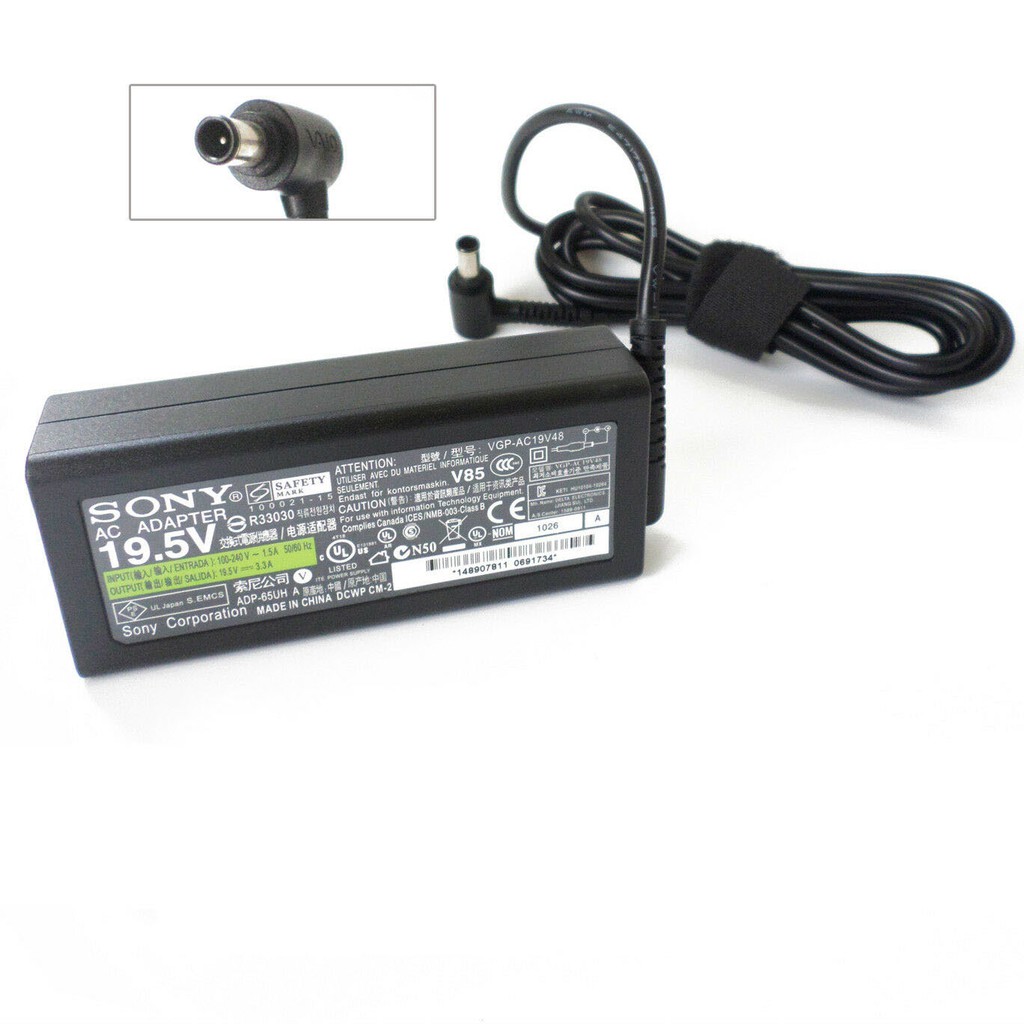 Adaptor SONY 19.5V 3.3A 65W VGP-AC19V43 VGP-AC19V48 VGP-AC19V49 ORIGINAL - Black