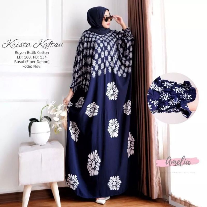 Grosir | Krista Kaftan Bahan Rayon Tebal Adem |Daster Jumbo Busui Viral 2022 BISA COD BUNDA