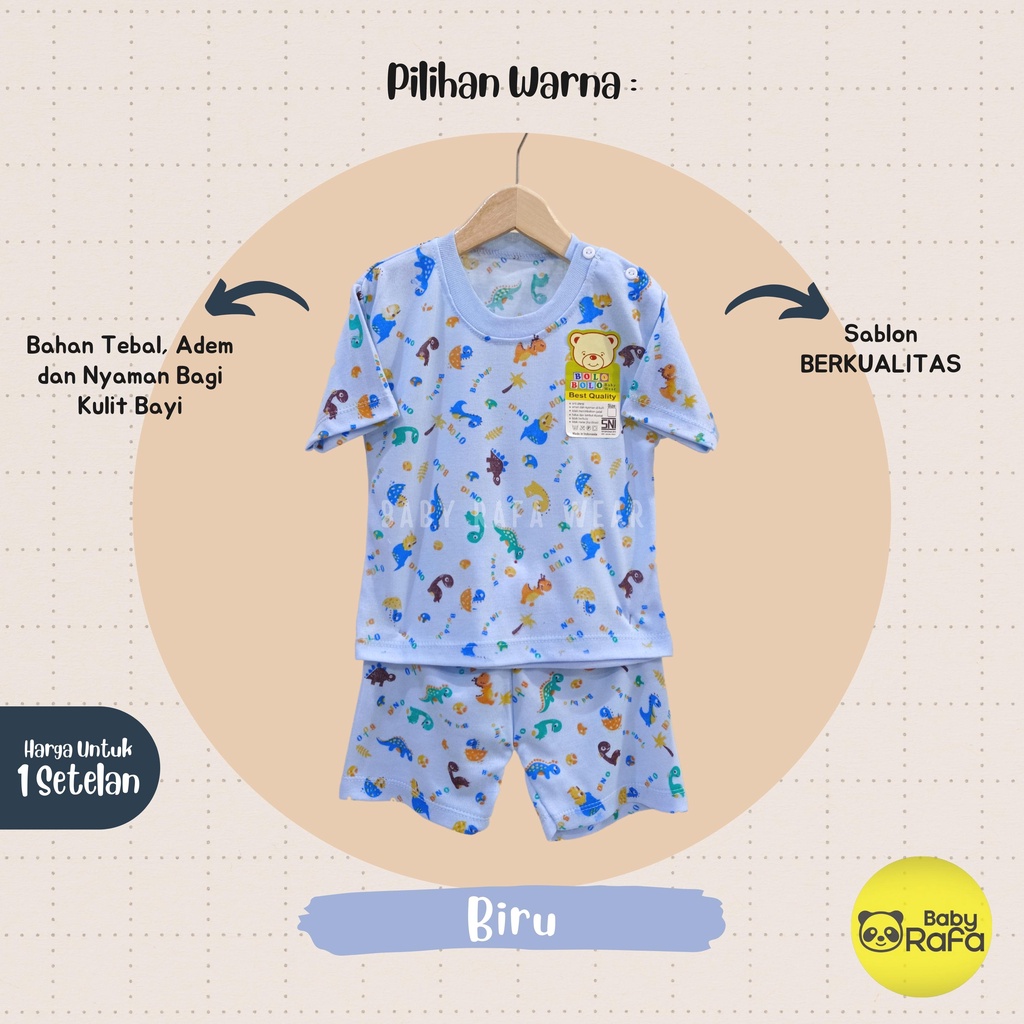 Setelan Piyama Baju Bayi Pendek 3 - 18 Bulan merk Bolo - Bolo SNI motif DINO