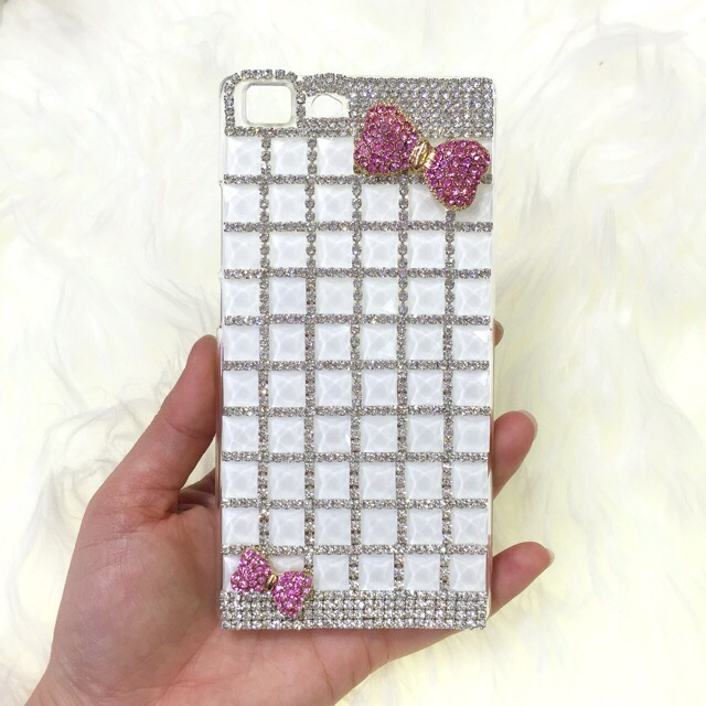 Bling Putih Garis Case  Oppo F9 handmade Blingcase all type Bling diamon