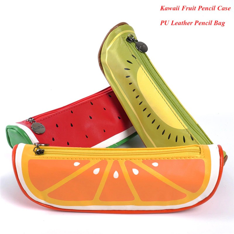 

INDORETAIL | Kreatif lucu Kawaii pensil Semangka Orange PU Kulit Pensil Tas Anak Sekolah stationery