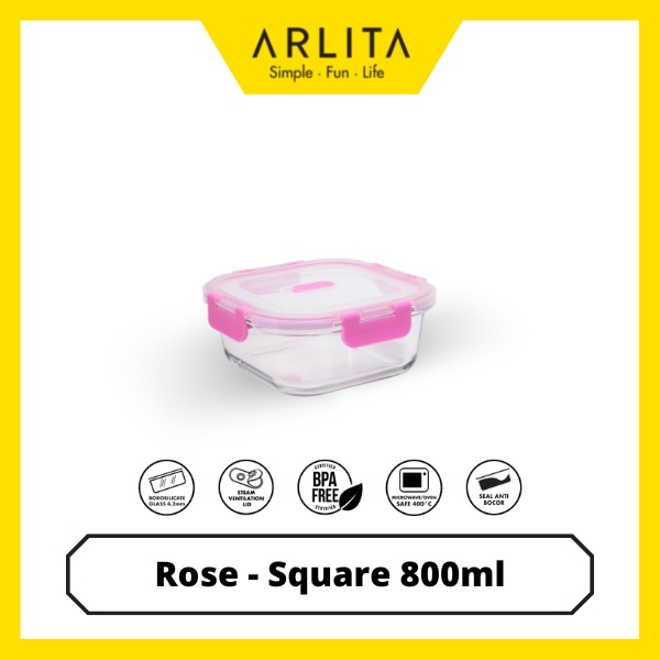 ARLITA ROSE SET - SQUARE- GLASS CONTAINER SET ISI 3