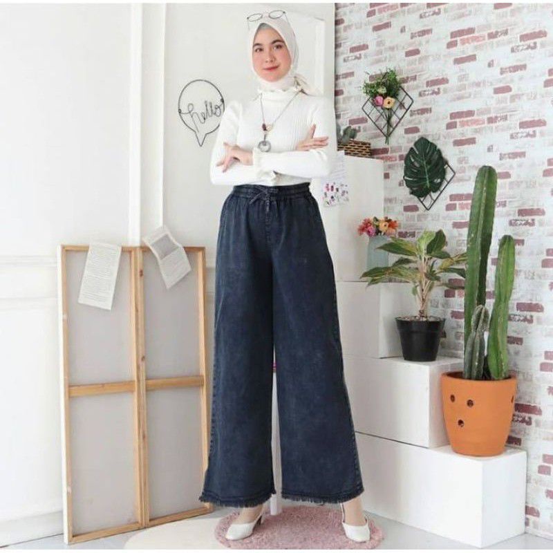 CELANA KULOT JEANS RAWIS/CELANA KULOT JEANS RAWIS PINGGANG FULL KARET