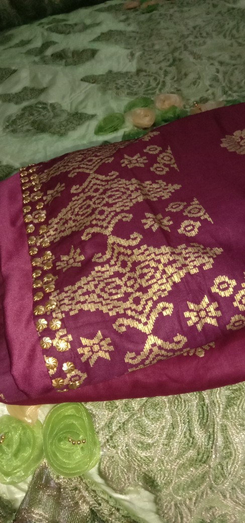 Couple Batik Songket Palembang Model Gamis Layer Brokat Terbaru Warna Maron