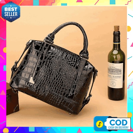 0 Sale Tas Kerja Import Handbag Wanita Selempang Croco - Hitam