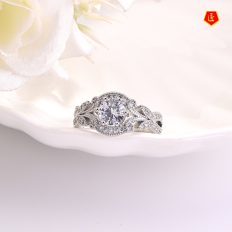 [Ready Stock]Graceful Fashionable Leaf-Shaped Diamond Ring