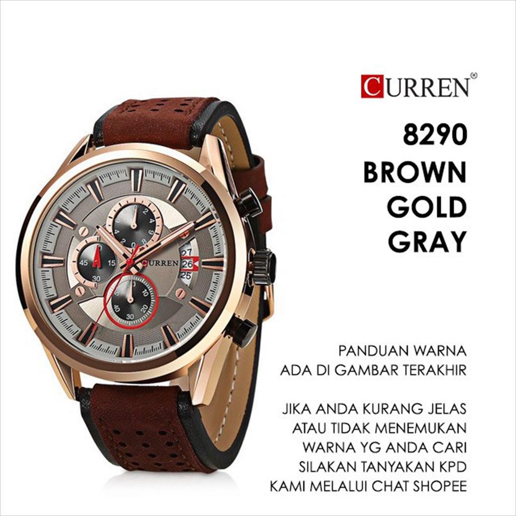 CURREN 8290 ORIGINAL Jam Tangan Pria Chronograph Aktif Tali Kulit