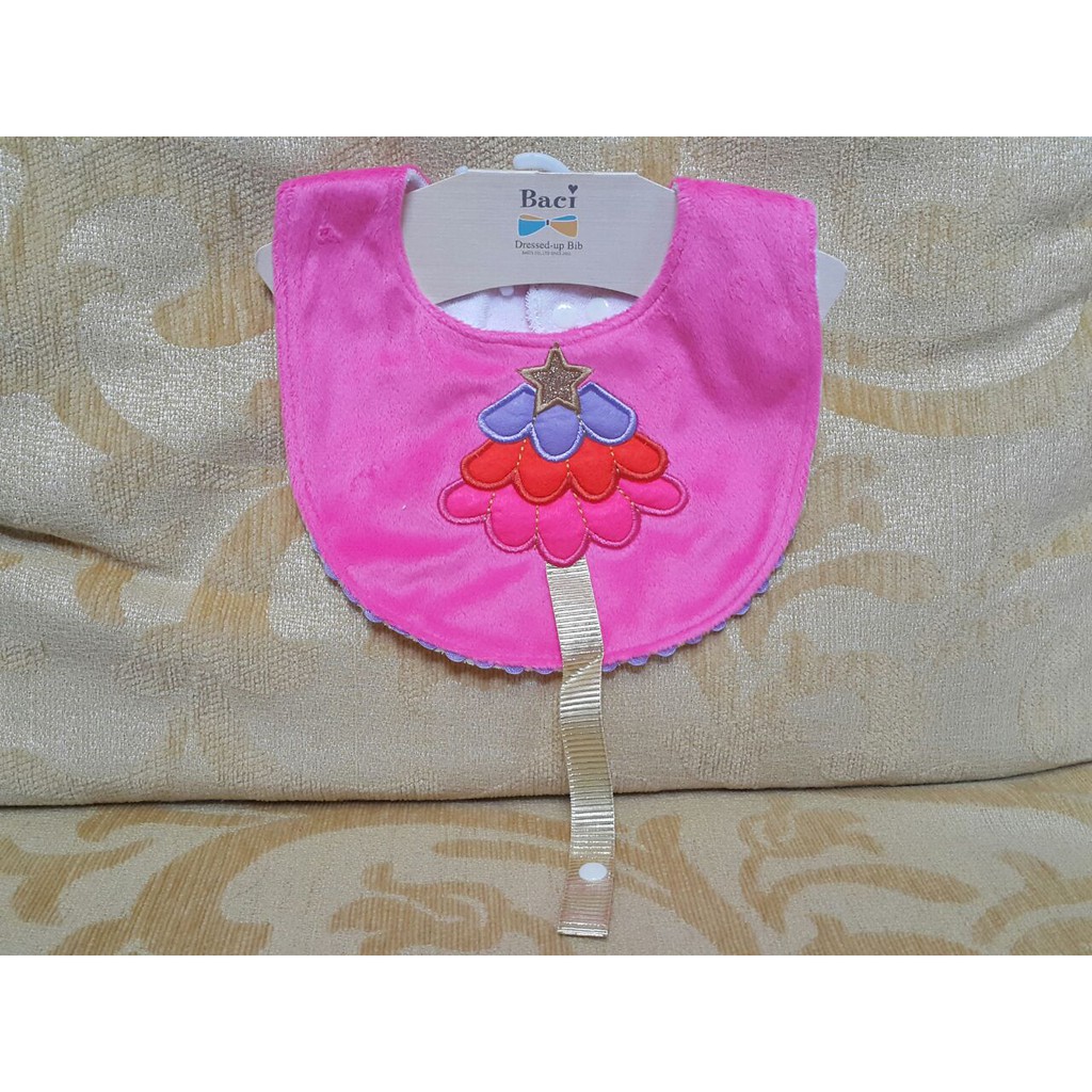 Baci Elva Pink Bib With Pacifier Hanger