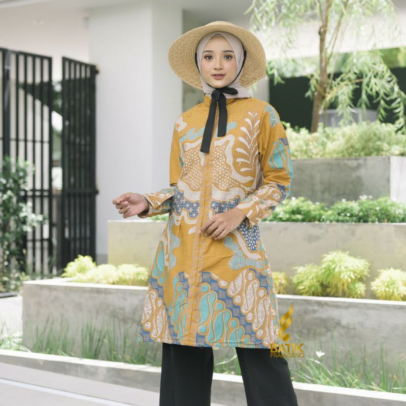 Baju Batik Tunik Wanita Terbaru 2022 Kekinian Buat Kerja Seragam Guru Bahan Katun Printing Lapis Trikot Original Batik Prabuseno Modern Kwalitas Premium
