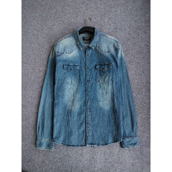 Kemeja Denim Kancing Batu Pull & Bear second Original