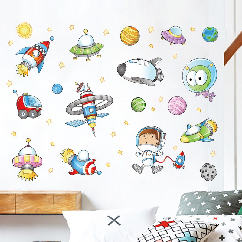 Reliza Wall Sticker Space Ship Planet Luar Angkasa Astronot Stiker Dinding LDR