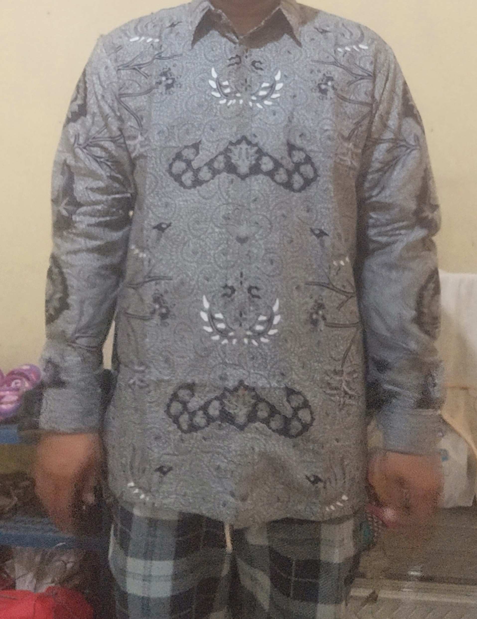 Kemeja Batik Pria Full Furing Batik Wahyu Tumurun Lawasan Bahan Katun Batik Warna Grey Abu Silver