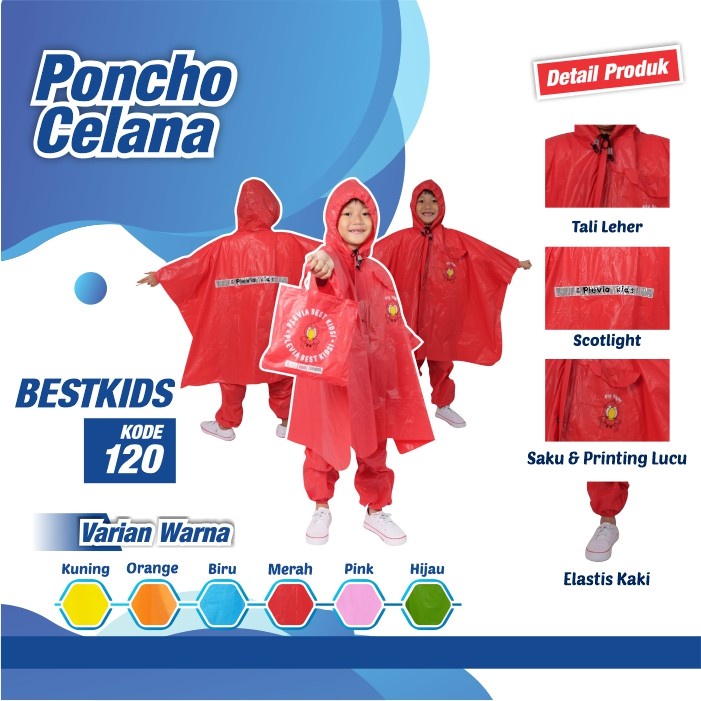 Jas Hujan Anak Poncho Celana Plevia Best Kids 120 Kid Cakep