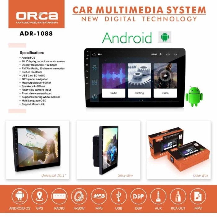 Headunit Android 10 inch Orca Versi Terbaru Voice Command Original