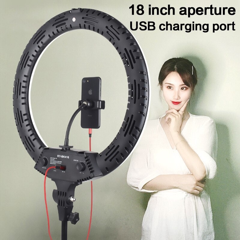 Lampu Halo Ring Light Kamera 416 LED 65W 18 Inch with Smartphone Holder - KY-BK416 - Black