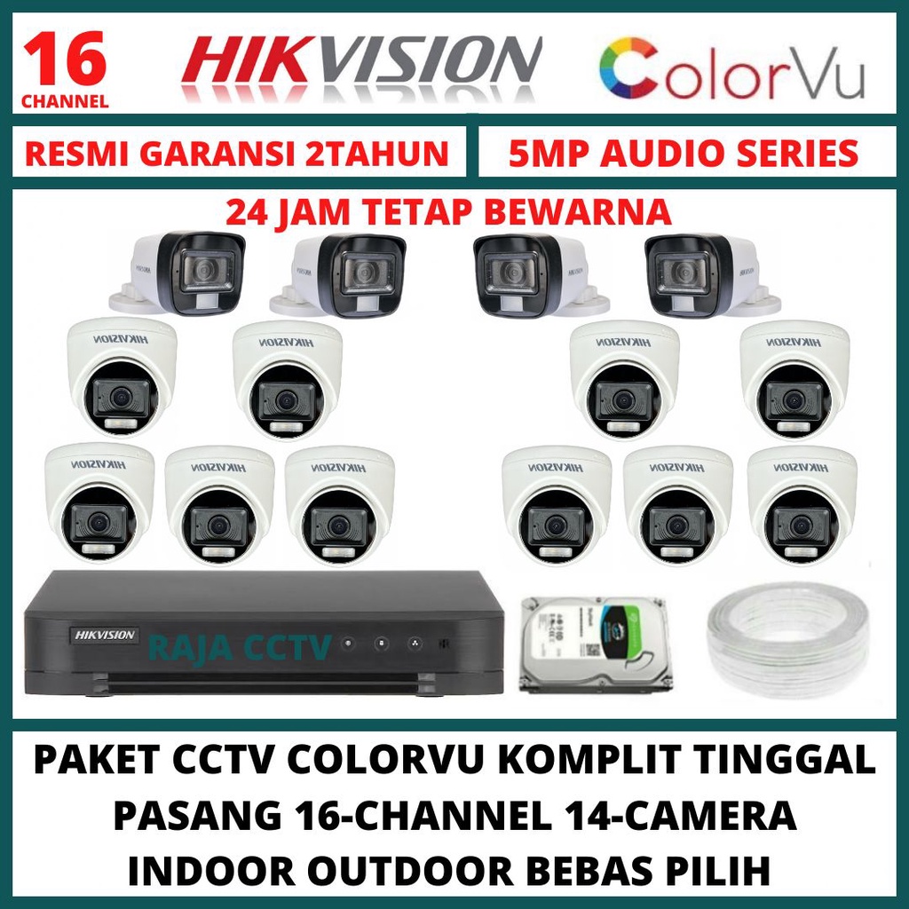 PAKET CCTV HIKVISION 5MP COLORVU 16 CHANNEL 14 CAMERA TURBO HD 3K COLORFUL KAMERA CCTV AUDIO SERIES