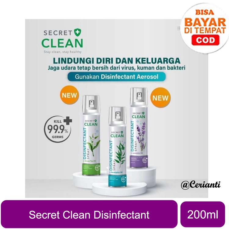 Secret Clean Disinfectant Eucalyptus | Lavender | Green Tea Spray 200 ml | Spray Antiseptik