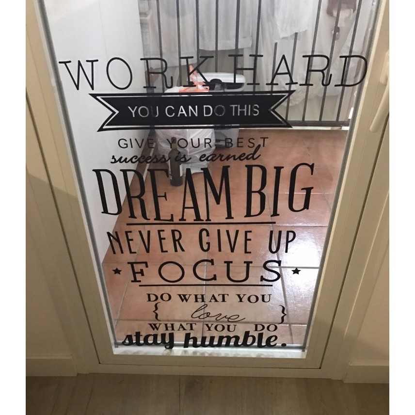 Stiker Dinding Wallpaper WORK HARD Living Room Decoration Quotes Sticker Cafe Stiker Kaca Pengaman