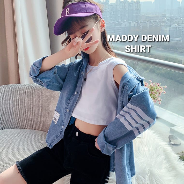 MADDY DENIM SHIRT KEMEJA JEANS CASUAL ANAK REMAJA CEWEK KOREA IMPOR LENGAN PANJANG KASUAL PEREMPUAN JINS