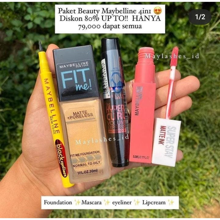 Maybelline Foundation Mascara Eyeliner Lipcream Set Paket Seserahan Maybelline 4 in 1 Paket Hemat Ma