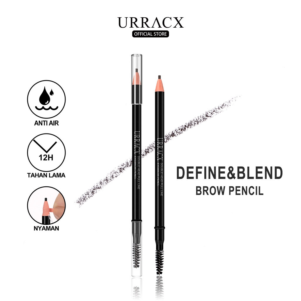 (COD) URRACX Pensil alis tahan lama tahan air dan tidak luntur eyebrow pencil 2 in 1