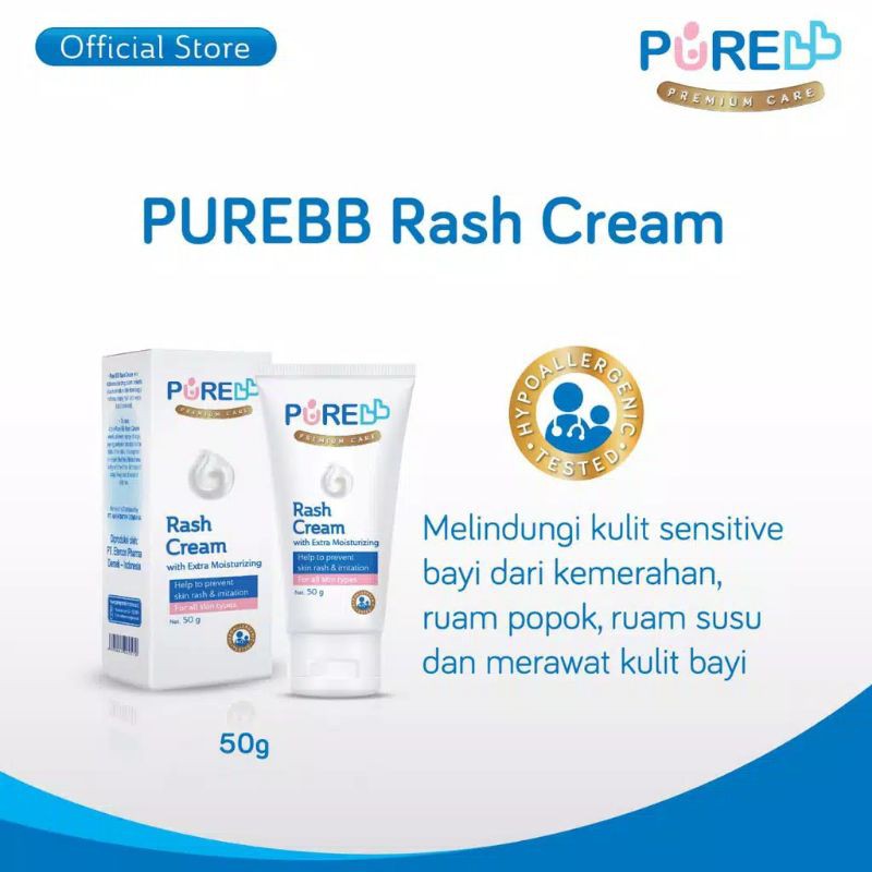 PureBB Pure BB Baby Rash Cream 50gr Krim untuk iritasi kulit sensitif bayi